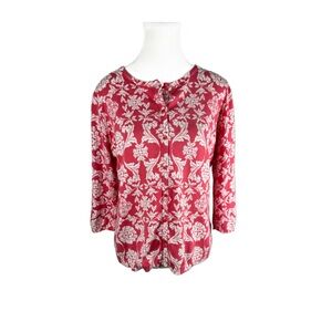 August Silk Coral and White Floral Blouse Size XL